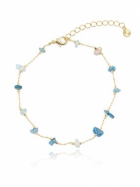 Gold-Filled Chain Anklet with Blue Stone Accents